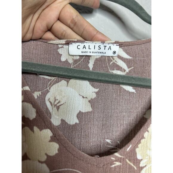 Calista Mauve Cream Floral Midi Dress Pockets Ruffle Detail FeminineSize Medium - Picture 7 of 8